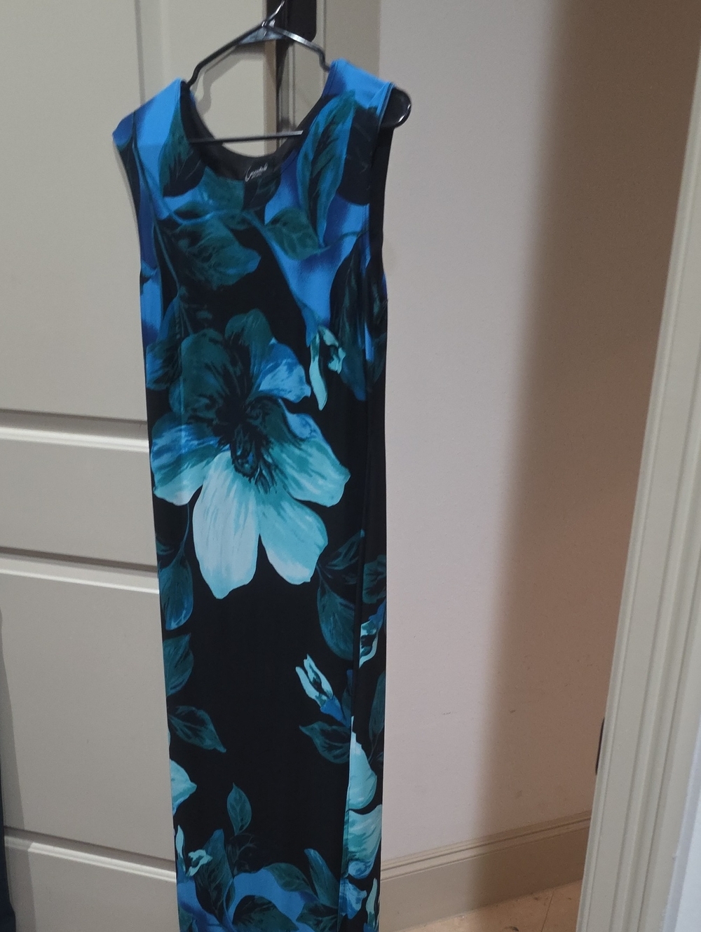 connected apparel Black Maxi Dress with Blue Floral Print